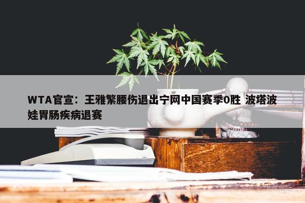 WTA官宣：王雅繁腰伤退出宁网中国赛季0胜 波塔波娃胃肠疾病退赛