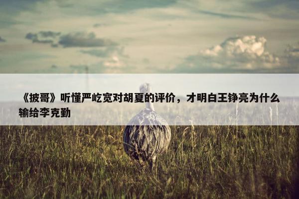 《披哥》听懂严屹宽对胡夏的评价，才明白王铮亮为什么输给李克勤