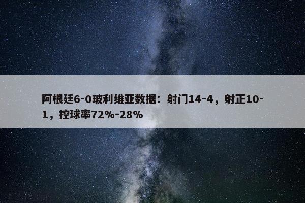 阿根廷6-0玻利维亚数据：射门14-4，射正10-1，控球率72%-28%