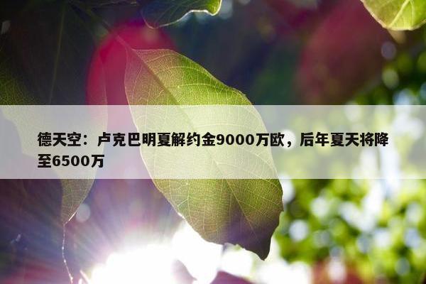 德天空：卢克巴明夏解约金9000万欧，后年夏天将降至6500万