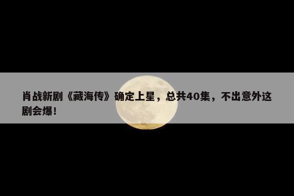 肖战新剧《藏海传》确定上星，总共40集，不出意外这剧会爆！