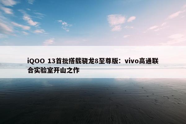 iQOO 13首批搭载骁龙8至尊版：vivo高通联合实验室开山之作