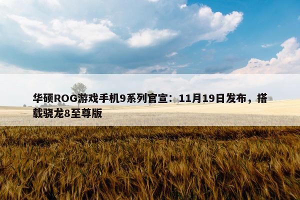 华硕ROG游戏手机9系列官宣：11月19日发布，搭载骁龙8至尊版