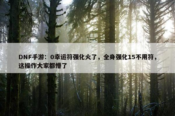 DNF手游：0幸运符强化火了，全身强化15不用符，这操作大家都懵了