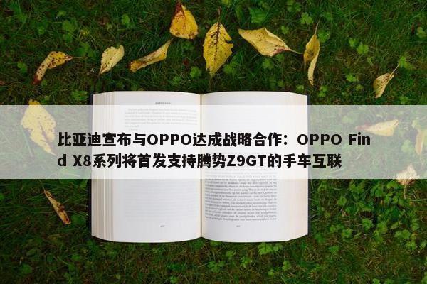 比亚迪宣布与OPPO达成战略合作：OPPO Find X8系列将首发支持腾势Z9GT的手车互联