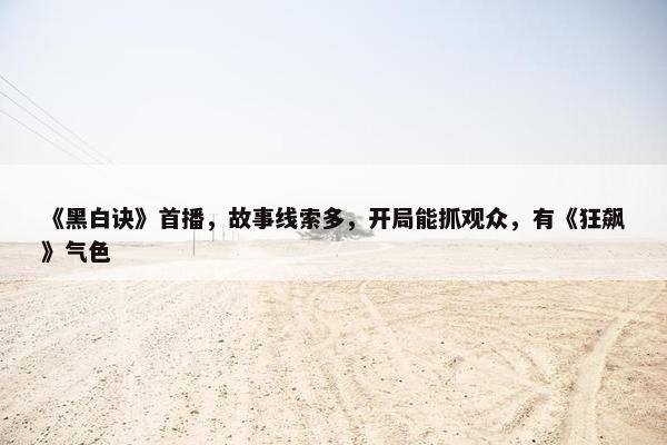 《黑白诀》首播，故事线索多，开局能抓观众，有《狂飙》气色