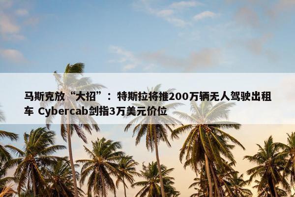 马斯克放“大招”：特斯拉将推200万辆无人驾驶出租车 Cybercab剑指3万美元价位