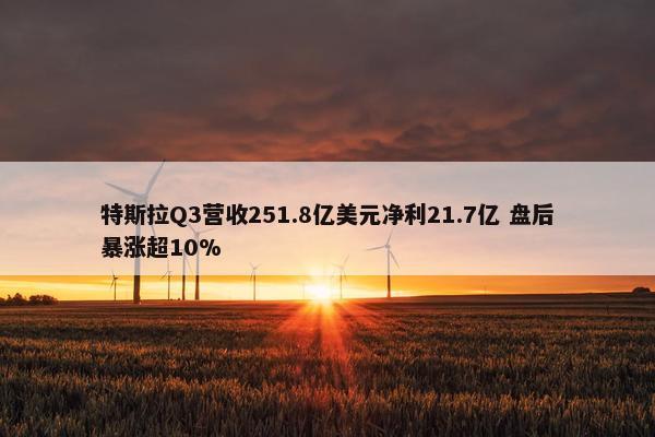 特斯拉Q3营收251.8亿美元净利21.7亿 盘后暴涨超10%