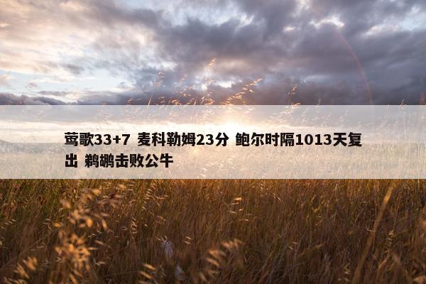 莺歌33+7 麦科勒姆23分 鲍尔时隔1013天复出 鹈鹕击败公牛