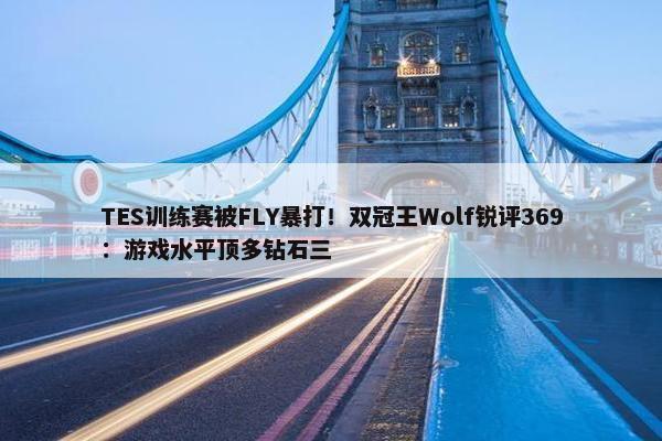 TES训练赛被FLY暴打！双冠王Wolf锐评369：游戏水平顶多钻石三