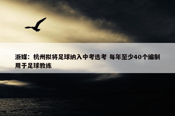 浙媒：杭州拟将足球纳入中考选考 每年至少40个编制用于足球教练