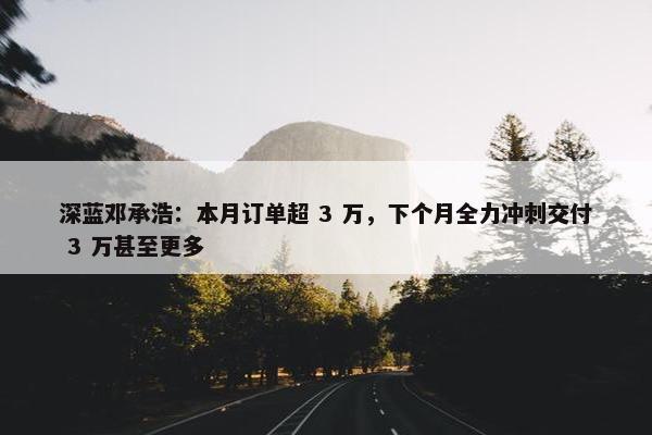 深蓝邓承浩：本月订单超 3 万，下个月全力冲刺交付 3 万甚至更多