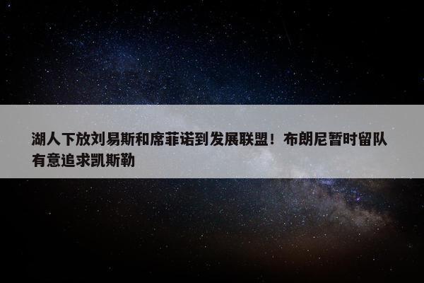 湖人下放刘易斯和席菲诺到发展联盟！布朗尼暂时留队 有意追求凯斯勒