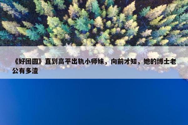 《好团圆》直到高平出轨小师妹，向前才知，她的博士老公有多渣