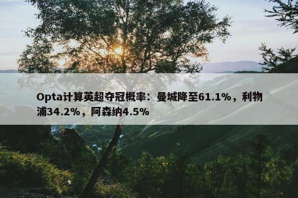 Opta计算英超夺冠概率：曼城降至61.1%，利物浦34.2%，阿森纳4.5%