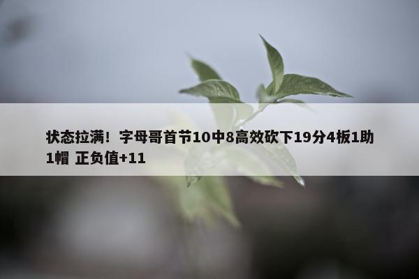 状态拉满！字母哥首节10中8高效砍下19分4板1助1帽 正负值+11