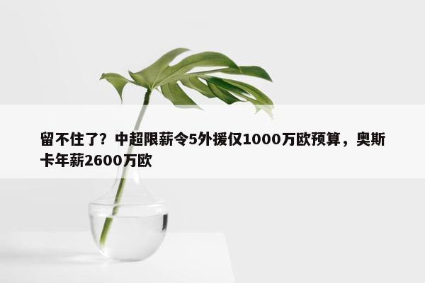 留不住了？中超限薪令5外援仅1000万欧预算，奥斯卡年薪2600万欧