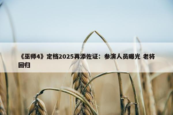 《巫师4》定档2025再添佐证：参演人员曝光 老将回归