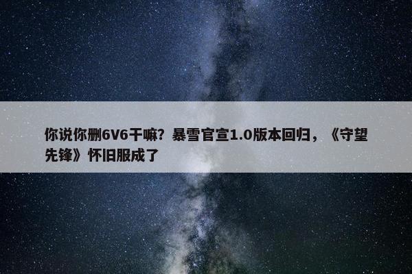 你说你删6V6干嘛？暴雪官宣1.0版本回归，《守望先锋》怀旧服成了