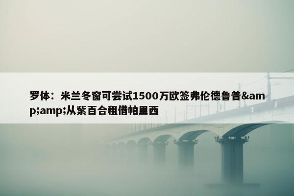 罗体：米兰冬窗可尝试1500万欧签弗伦德鲁普&amp;从紫百合租借帕里西