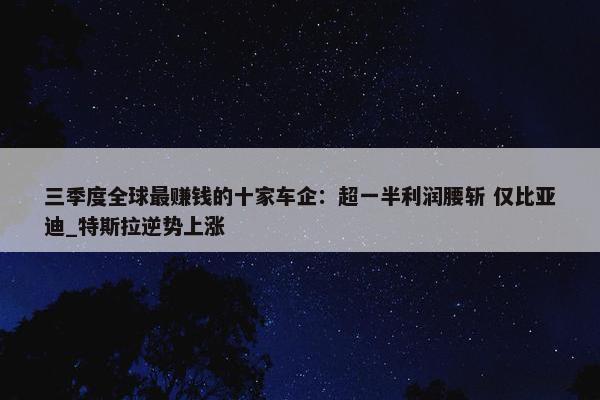 三季度全球最赚钱的十家车企：超一半利润腰斩 仅比亚迪_特斯拉逆势上涨