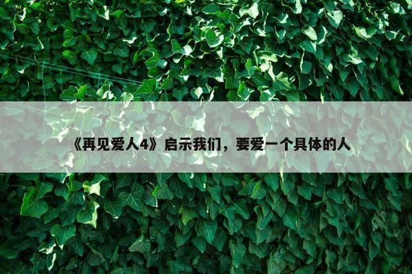 《再见爱人4》启示我们，要爱一个具体的人