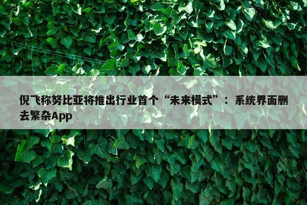 倪飞称努比亚将推出行业首个“未来模式”：系统界面删去繁杂App