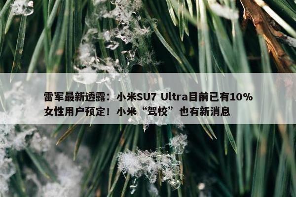 雷军最新透露：小米SU7 Ultra目前已有10%女性用户预定！小米“驾校”也有新消息