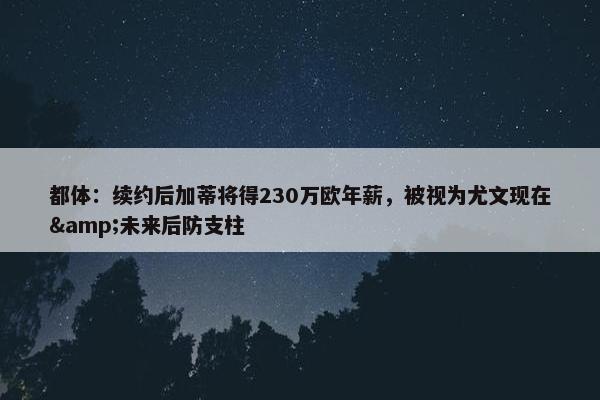 都体：续约后加蒂将得230万欧年薪，被视为尤文现在&未来后防支柱