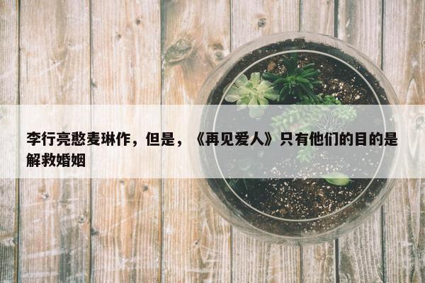 李行亮憨麦琳作，但是，《再见爱人》只有他们的目的是解救婚姻