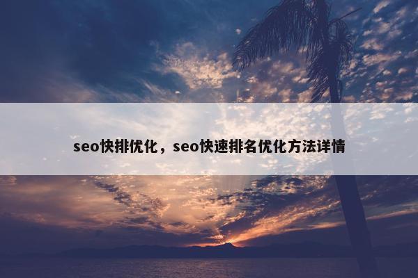 seo快排优化，seo快速排名优化方法详情