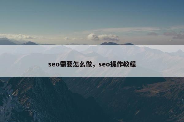 seo需要怎么做，seo操作教程