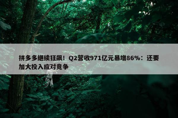 拼多多继续狂飙！Q2营收971亿元暴增86%：还要加大投入应对竞争