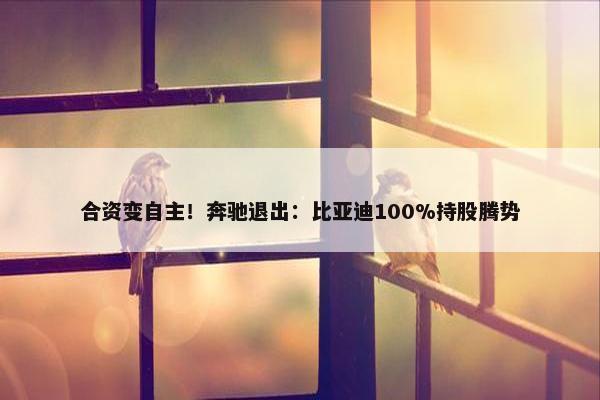 合资变自主！奔驰退出：比亚迪100%持股腾势