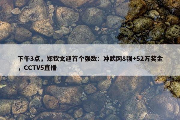 下午3点，郑钦文迎首个强敌：冲武网8强+52万奖金，CCTV5直播