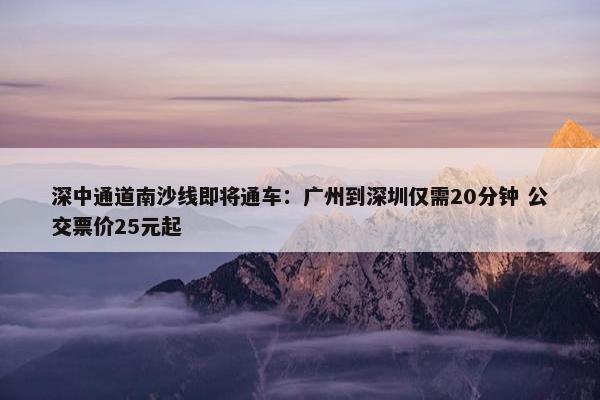 深中通道南沙线即将通车：广州到深圳仅需20分钟 公交票价25元起