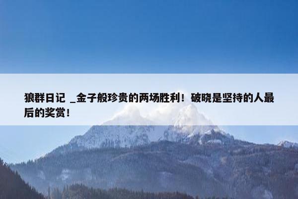 狼群日记 _金子般珍贵的两场胜利！破晓是坚持的人最后的奖赏！