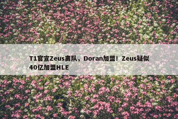 T1官宣Zeus离队，Doran加盟！Zeus疑似40亿加盟HLE