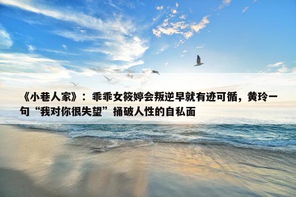 《小巷人家》：乖乖女筱婷会叛逆早就有迹可循，黄玲一句“我对你很失望”捅破人性的自私面