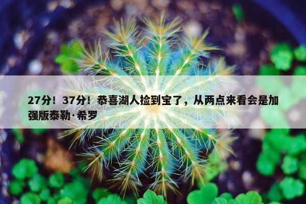 27分！37分！恭喜湖人捡到宝了，从两点来看会是加强版泰勒·希罗