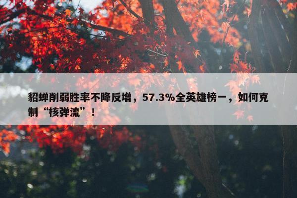 貂蝉削弱胜率不降反增，57.3%全英雄榜一，如何克制“核弹流”！