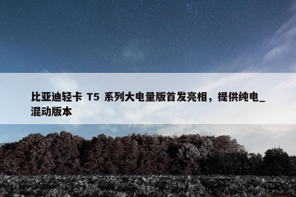 比亚迪轻卡 T5 系列大电量版首发亮相，提供纯电_混动版本