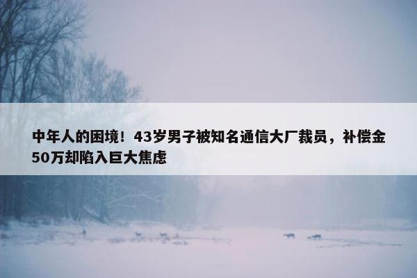 中年人的困境！43岁男子被知名通信大厂裁员，补偿金50万却陷入巨大焦虑