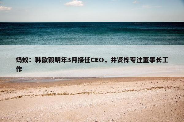 蚂蚁：韩歆毅明年3月接任CEO，井贤栋专注董事长工作