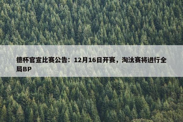 德杯官宣比赛公告：12月16日开赛，淘汰赛将进行全局BP