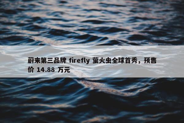 蔚来第三品牌 firefly 萤火虫全球首秀，预售价 14.88 万元