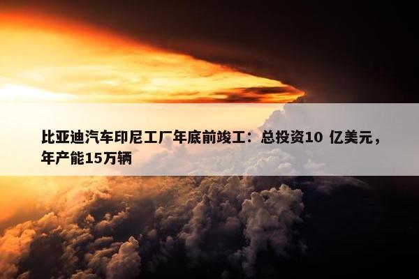 比亚迪汽车印尼工厂年底前竣工：总投资10 亿美元，年产能15万辆