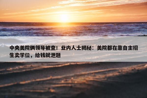 中央美院俩领导被查！业内人士揭秘：美院都在靠自主招生卖学位，给钱就泄题