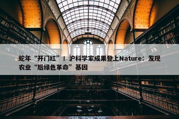 蛇年“开门红”！沪科学家成果登上Nature：发现农业“后绿色革命”基因