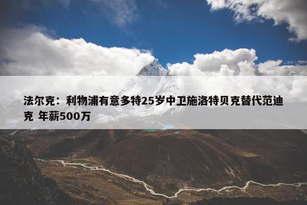 法尔克：利物浦有意多特25岁中卫施洛特贝克替代范迪克 年薪500万